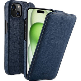 MELKCO flipové puzdro pre iPhone 15 Plus, kožené, flipové, tmavomodré