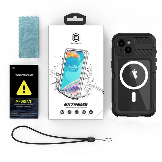 Vodotesné puzdro IP68 pre iPhone 14, SHELLBOX MagSafe, čierne