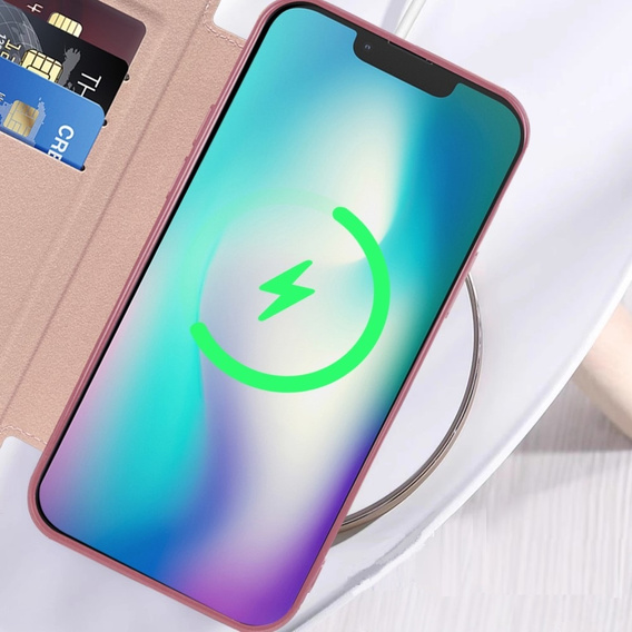 Klapkové puzdro pre iPhone 15, RFID Wallet MagSafe CamShield, ružové
