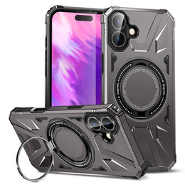 Puzdro pre iPhone 16, pancierované so stojanom a rukoväťou, sivé