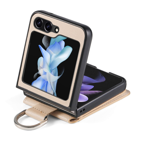 Puzdro pre Samsung Galaxy Z Flip7 FE / Z Flip6, Card Slot Ring Case, béžové