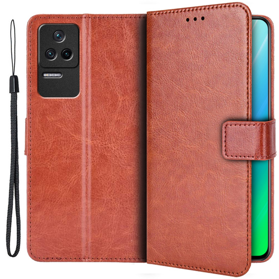 Klapkové puzdro pre Xiaomi Poco F4 5G, Crazy Horse Wallet, hnedé