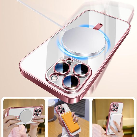 Puzdro pre iPhone 16 Pro, Electro MagSafe, ružové + sklo na displej