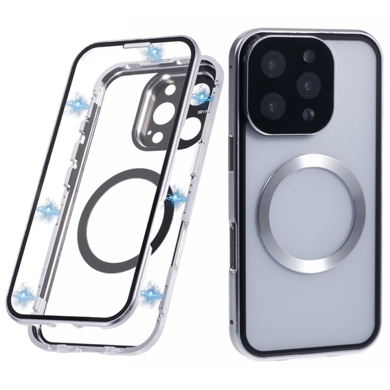 Magnetické puzdro Dual Glass MagSafe pre iPhone 16 Pro Max, strieborné