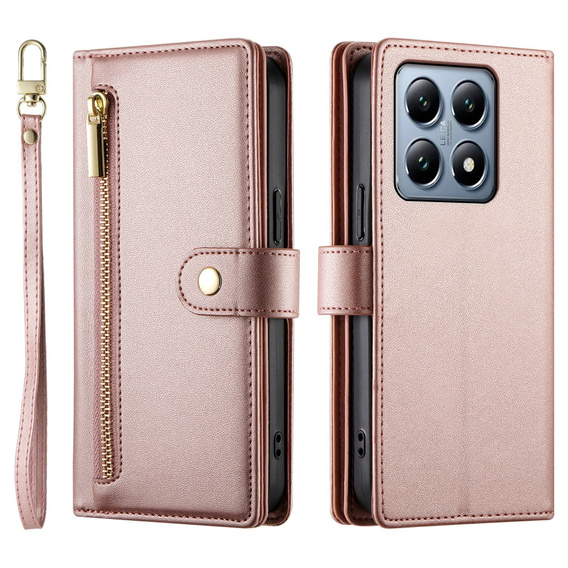 Klapkové puzdro pre Xiaomi 14T Pro, Wallet Zipper Pocket, ružové