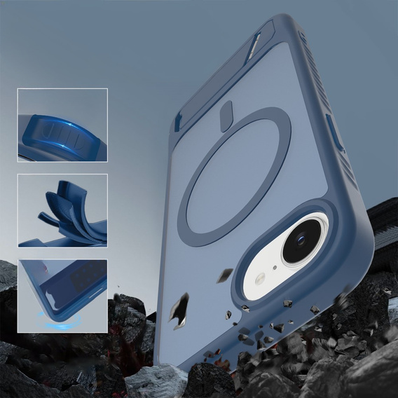 Puzdro pre iPhone 16E, Kickstand Matt Case, pre MagSafe, modré