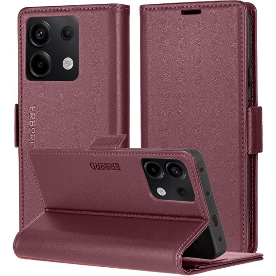 Puzdro pre Xiaomi Redmi Note 13 5G, ERBORD Glossy Litchi, flipová peňaženka, červené