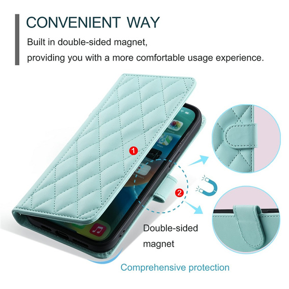 Puzdro s chlopňou pre Samsung Galaxy S25 FE, Rhombus Crossbody Leather, zelený