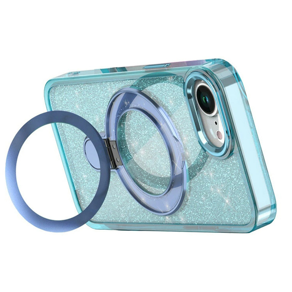 Puzdro iPhone 16e, Glittery Magnetic Kickstand, modré