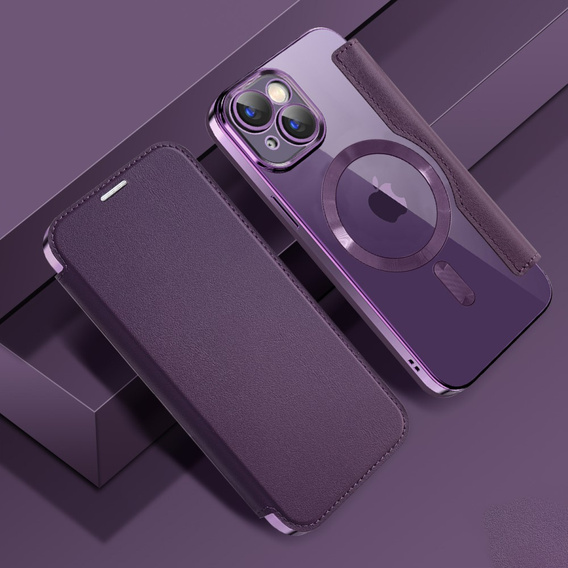 Klapkové puzdro pre iPhone 15, RFID Wallet MagSafe CamShield, fialové
