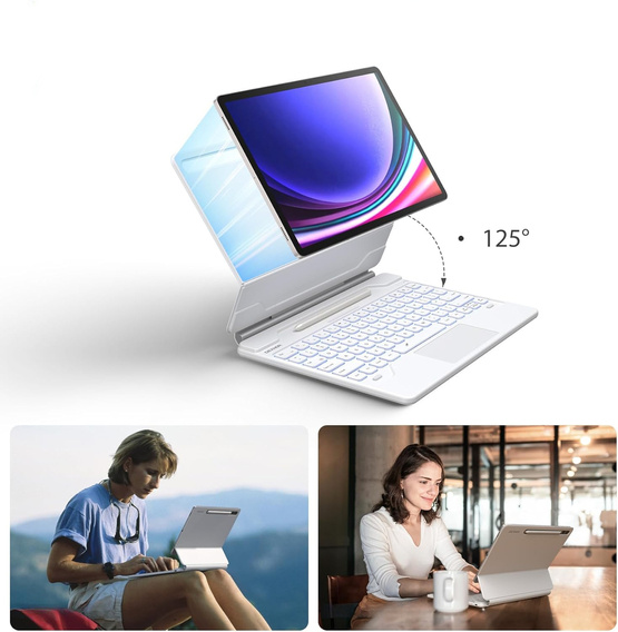 Puzdro s klávesnicou pre Samsung Galaxy Tab S7+ / S7 FE / S9+ / S8+ / S9 FE+ / S10+, Dexnor Magnetic Keyboard Touchpad, biele