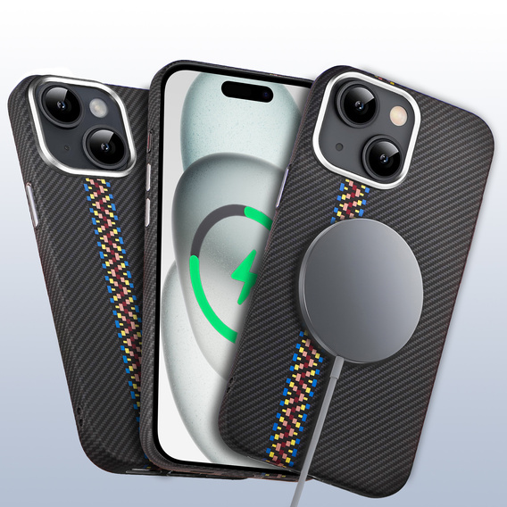 Puzdro pre iPhone 15, Carbon Fiber MagSafe, čierne