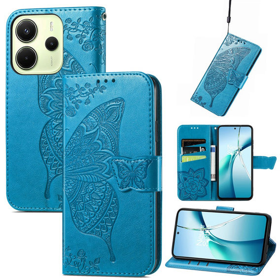 Klapkové puzdro pre Xiaomi Redmi Note 14 4G, Butterfly, modré