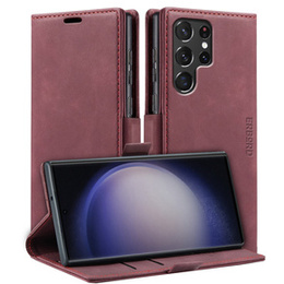 Puzdro pre Samsung Galaxy S23 Ultra, ERBORD Vintage, peňaženka s chlopňou, červené