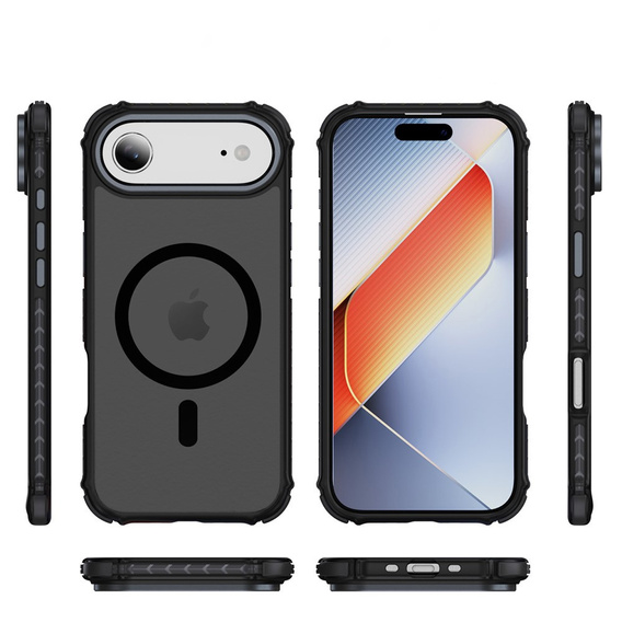 Matné puzdro pre iPhone Air, pancierované, pre MagSafe, dymové s čiernymi stranami