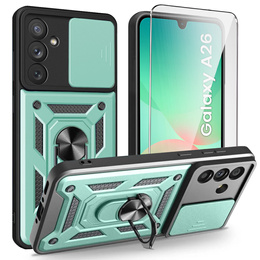 Pancierované puzdro pre Samsung Galaxy A26, CamShield Slide, zelený + tvrdené sklo 9H