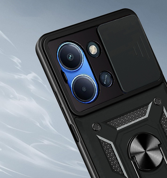 Pancierované puzdro pre Xiaomi Redmi 15C 4G/LTE, s ochranou fotoaparátu, so stojanom, čierne
