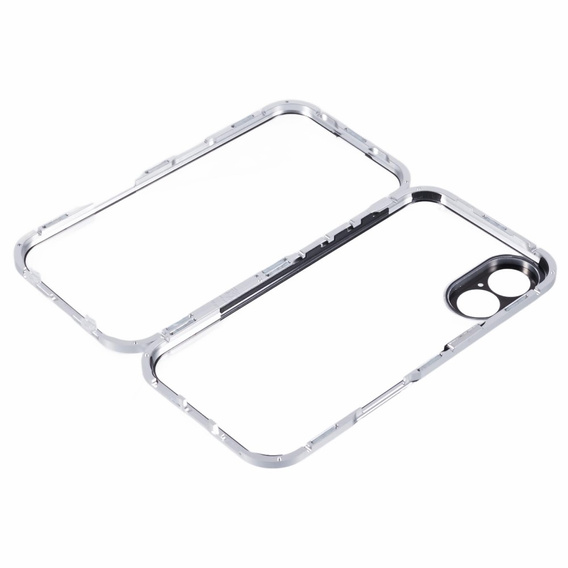 Puzdro pre iPhone 16, Magnetic Dual Glass, strieborné