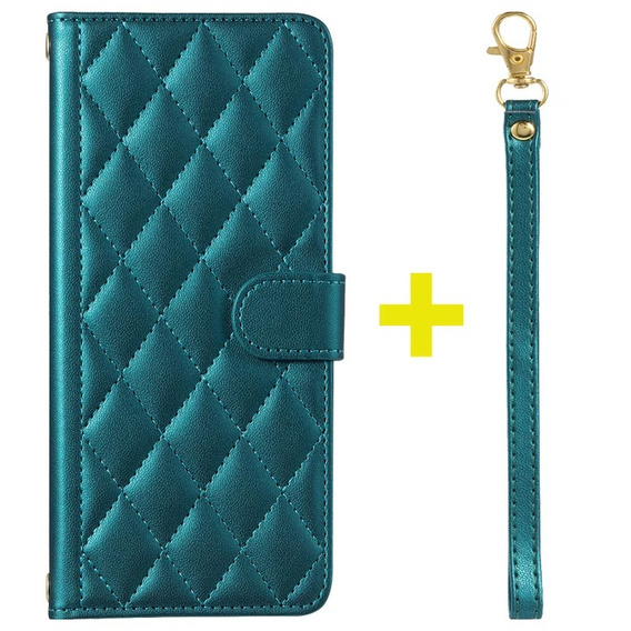 Puzdro s chlopňou pre Samsung Galaxy A16, Rhombus Crossbody Leather, zelený