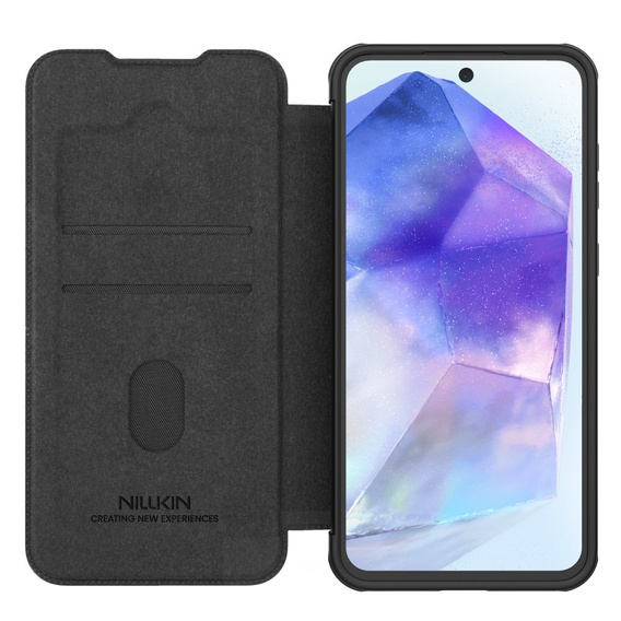 Flipové puzdro NILLKIN pre Samsung Galaxy A56, CamShield Qin Pro, kožené, čierne
