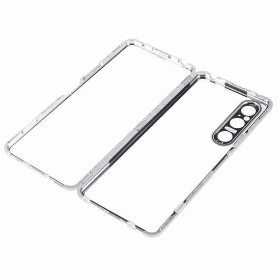 Puzdro pre Sony Xperia 1 V, Magnetic Dual Glass, strieborné