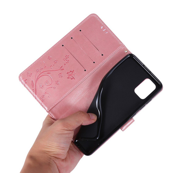 Klapkové puzdro pre Samsung Galaxy A51, Butterfly Flower, ružové rose gold