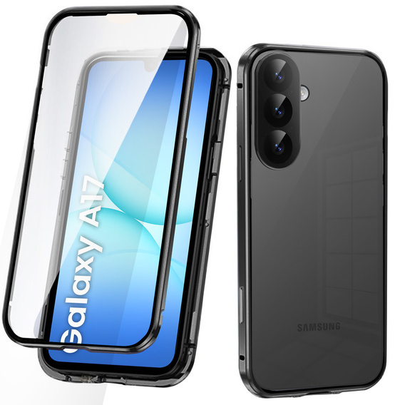 Puzdro pre Samsung Galaxy A17 5G, magnetické dvojité sklo, priehľadné s čiernymi stranami