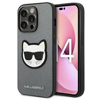 Karl Lagerfeld Obal na mobil pre iPhone 14 Pro Max, Saffiano Choupette Head Patch, strieborné