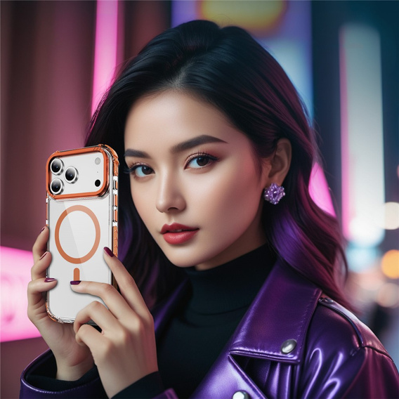 Obrnené puzdro MagSafe číre s oranžovými stranami pre iPhone 17 Pro Max