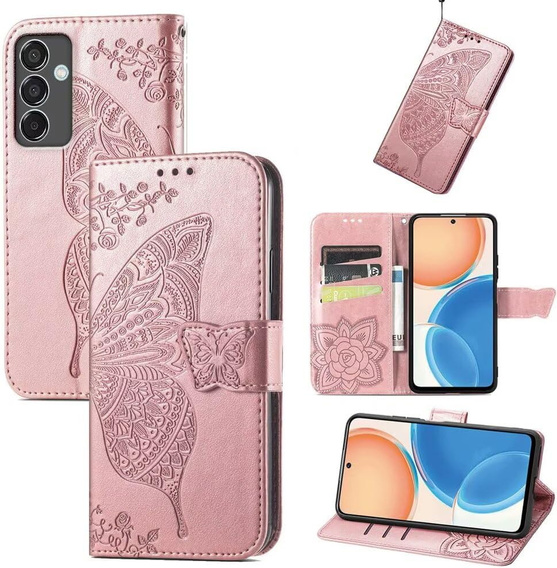 Klapkové puzdro pre Samsung Galaxy S24 FE, Butterfly, ružové rose gold