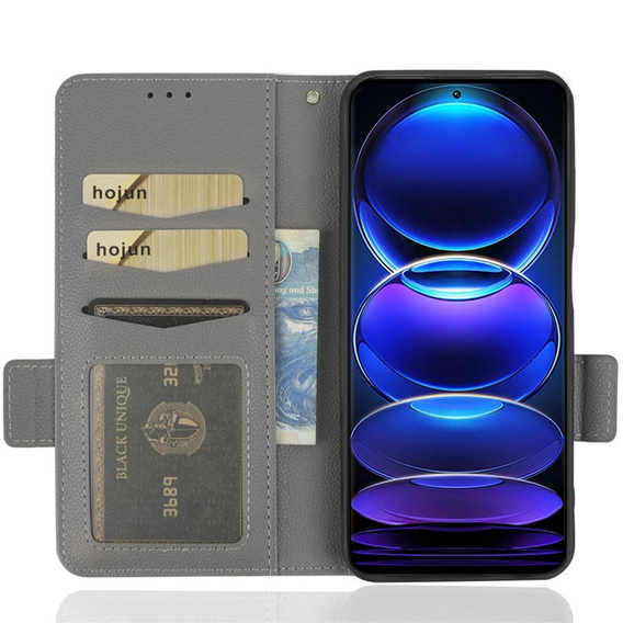 Klapkové puzdro pre Xiaomi Redmi Note 12 5G / POCO X5 5G, Wallet Litchi Magnet, sivé