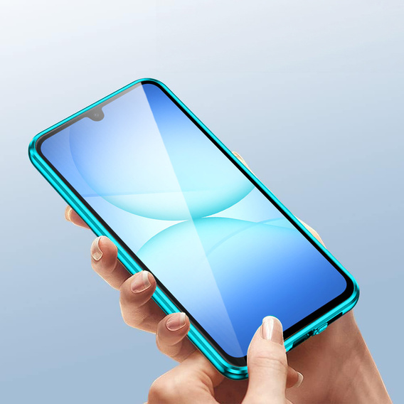 Puzdro pre Samsung Galaxy A17 5G, magnetické dvojité sklo, priehľadné s modrými stranami