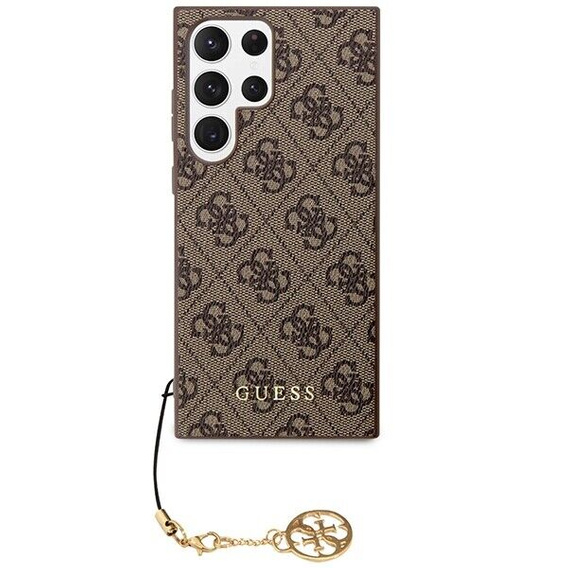 GUESS Obal na mobil pre Samsung Galaxy S24 Ultra, 4G Charms Collection Hardcase, hnedé