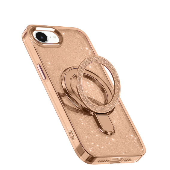 Puzdro iPhone 16e, Glittery Magnetic Kickstand, ružové rose gold