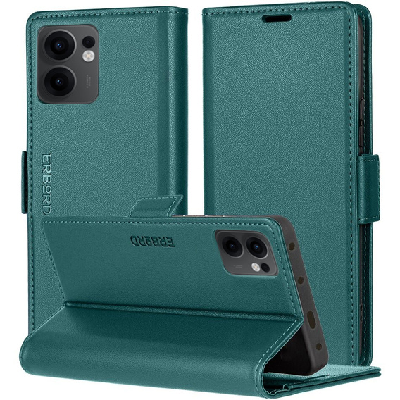 Puzdro pre Oppo Reno 13F / Oppo Reno 13FS, ERBORD Glossy Litchi, flipová peňaženka, zelený