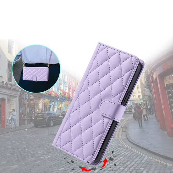 Puzdro s chlopňou pre Samsung Galaxy S25 Ultra, Rhombus Crossbody Leather, fialové