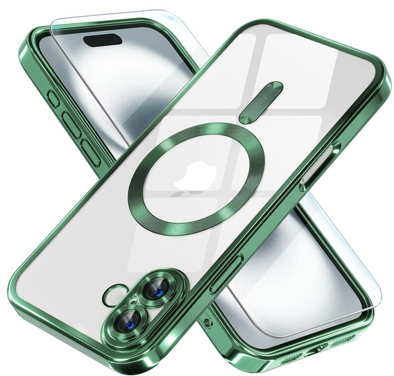 Puzdro pre iPhone 16, Electro MagSafe, zelený + sklo na displej