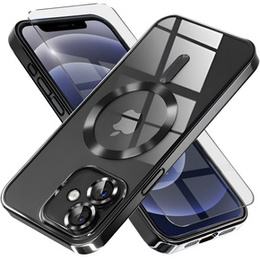 Puzdro pre iPhone 12, Electro MagSafe, čierne + sklo na displej