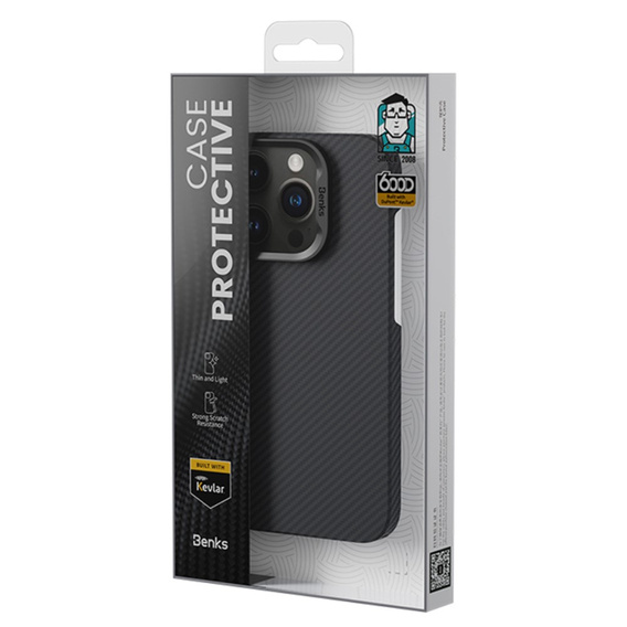 Puzdro BENKS Kevlar pre iPhone 15 Pro Max, pre MagSafe, Carbon Fiber, čierne
