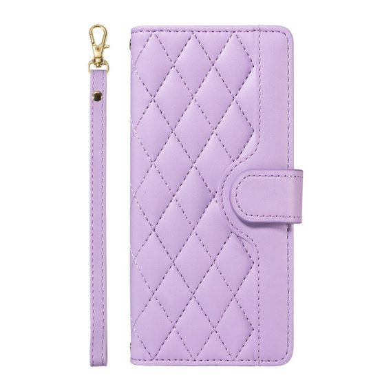 Puzdro s chlopňou pre iPhone 16E, Rhombus Crossbody Leather, fialové