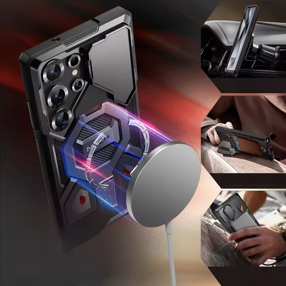 Puzdro pre Samsung Galaxy S25 Ultra, Tongate MECH MagSafe Series, čierne + 9H tvrdené sklo