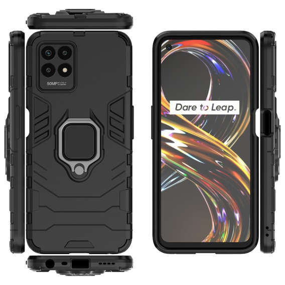Obal na mobil pre Realme 8i, Kickstand Ring, čierne