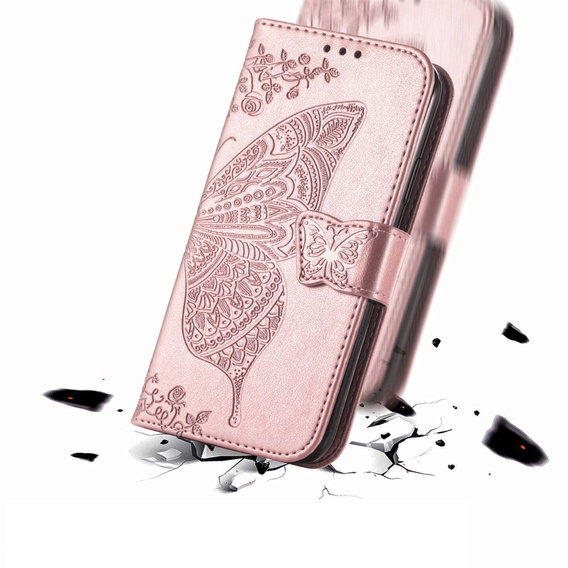 Klapkové puzdro pre Oppo Reno 12FS / 12F, Butterfly, ružové rose gold