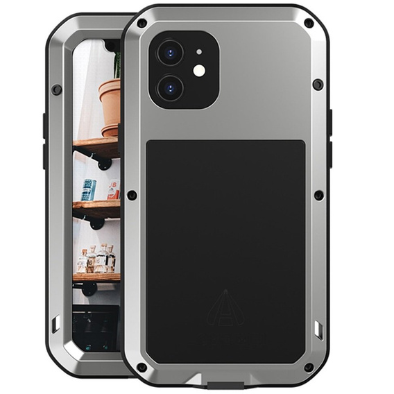 Love Mei Obal na mobil pre iPhone 12, armored with glass, sivé