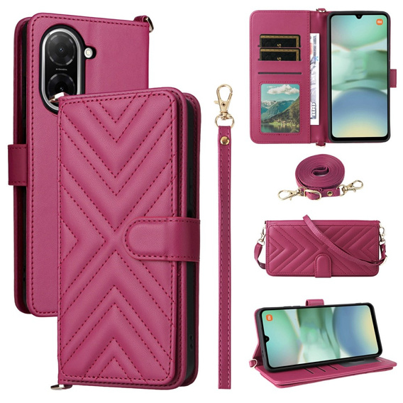 Puzdro s chlopňou pre Xiaomi Redmi A5, Crossbody Leather Wallet, bordové