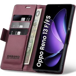 Puzdro pre Oppo Reno 13F / Oppo Reno 13FS, ERBORD Glossy Litchi, flipová peňaženka, červené