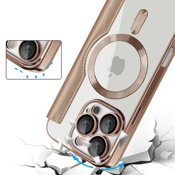 Klapkové puzdro pre iPhone 16 Pro, RFID Wallet MagSafe CamShield, zlaté