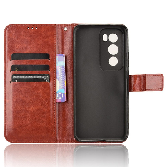 Klapkové puzdro pre Oppo Reno 12 Pro, Crazy Horse Wallet, hnedé