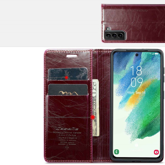 CASEME flipové puzdro pre Samsung Galaxy S21 FE, Waxy Textured, červené