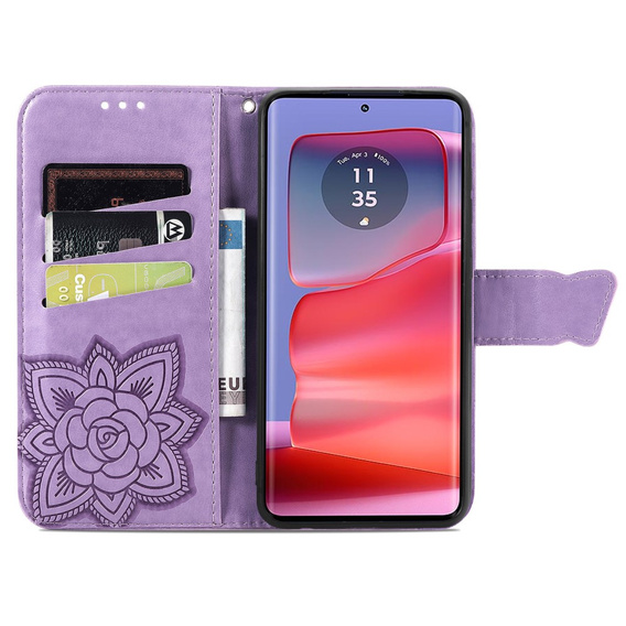 Klapkové puzdro pre Motorola Edge 50 Ultra, Butterfly, fialové